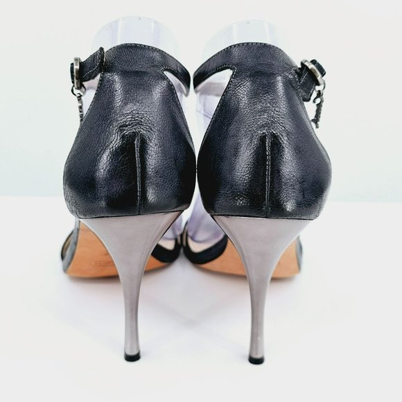 Coach Francesca Stiletto Heel Sandals 9.5 B Black Snake Embossed Leather Strappy - Picture 8 of 14